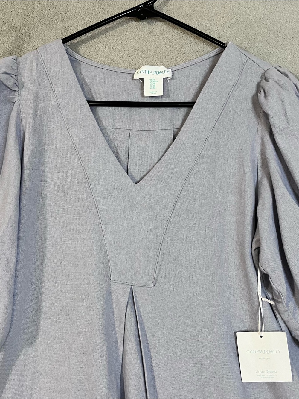 NWT Cynthia Rowley Lilac V-Neck Puff Sleeve Dress Linen Viscose Womens XS - Picture 2 of 11